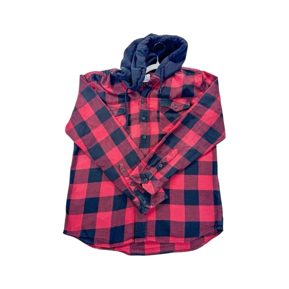Hurley Men's Hooded Flannel Shirt - Size S, Red/Black